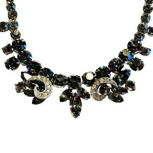 Weiss Mid Century choker necklace smoky & clear white rhinestones vintage design
